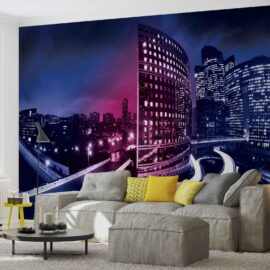 368x254 City (New York By Night Purple Pink) - Grad NY - 3D fototapeta zidni mural foto tapeta