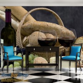 254x184 Food (Bread and wine breakfast) - Hleb-Vino-Grožđe-Trpeza - 3D fototapeta zidni mural foto tapeta