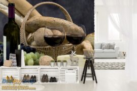 254x184 Food (Bread and wine breakfast) - Hleb-Vino-Grožđe-Trpeza - 3D fototapeta zidni mural foto tapeta