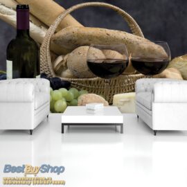 254x184 Food (Bread and wine breakfast) - Hleb-Vino-Grožđe-Trpeza - 3D fototapeta zidni mural foto tapeta