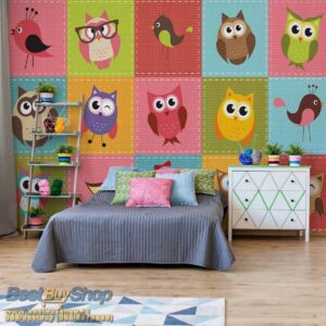 1035p8-1 sova ptica decija decja fototapeta foto tapeta 3d tapete fototapet 368x254 Kids (Colourful Owls) - Sova - Ptice - Dečija soba - 3D fototapeta zidni mural foto tapeta