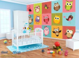 1035p8-2 sova ptica decija decja fototapeta foto tapeta 3d tapete fototapet 368x254 Kids (Colourful Owls) - Sova - Ptice - Dečija soba - 3D fototapeta zidni mural foto tapeta