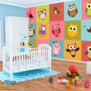 1035p8-2 sova ptica decija decja fototapeta foto tapeta 3d tapete fototapet 368x254 Kids (Colourful Owls) - Sova - Ptice - Dečija soba - 3D fototapeta zidni mural foto tapeta