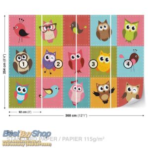1035p8-4 sova ptica decija decja fototapeta foto tapeta 3d tapete fototapet 368x254 Kids (Colourful Owls) - Sova - Ptice - Dečija soba - 3D fototapeta zidni mural foto tapeta