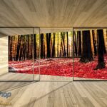 3296P4 autumn red forest wooden terrace