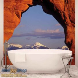 8-002P8-2 planina priroda kamen fototapeta foto tapeta 3d tapete fototapet 368x254 Nature (Mountain Rocks Window) - Planinski vrh - Sneg - 3D fototapeta zidni mural foto tapeta