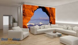 Living room 368x254 Nature (Mountain Rocks Window) - Planinski vrh - Sneg - 3D fototapeta zidni mural foto tapeta