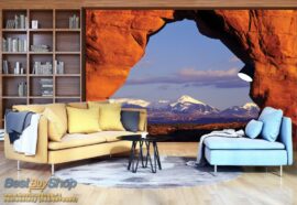Soggiorno 368x254 Nature (Mountain Rocks Window) - Planinski vrh - Sneg - 3D fototapeta zidni mural foto tapeta
