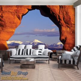 8-002P8-8 planina priroda kamen fototapeta foto tapeta 3d tapete fototapet 368x254 Nature (Mountain Rocks Window) - Planinski vrh - Sneg - 3D fototapeta zidni mural foto tapeta